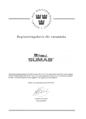 Сертификат о регистрации торговой марки Sumab